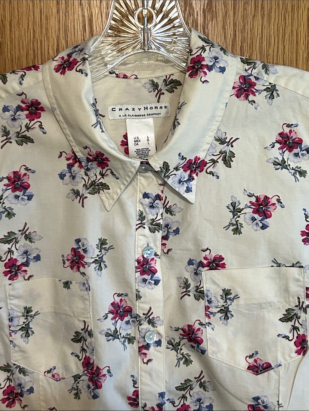 Vintage Crazy Horse Liz Claiborne Cottagecore Floral Shirt Long Sleeve Women's L